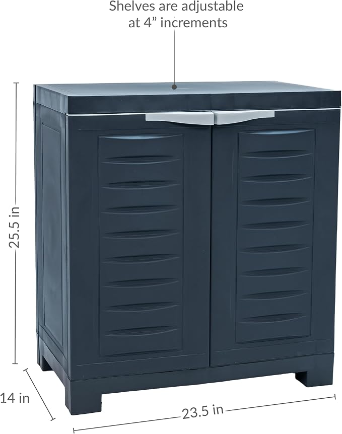Sunnydaze 25.5" H Resin Garage Storage Cabinet - Garage Cabinet with Adjustable Shelf - Freestanding Utility Storage for Laundry Room, Office, Basement - Charcoal