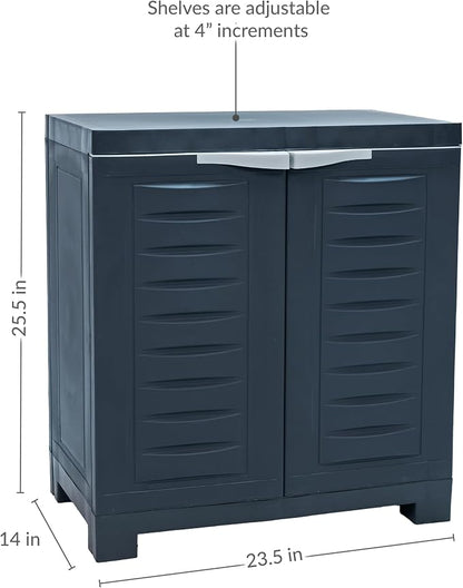 Sunnydaze 25.5" H Resin Garage Storage Cabinet - Garage Cabinet with Adjustable Shelf - Freestanding Utility Storage for Laundry Room, Office, Basement - Charcoal