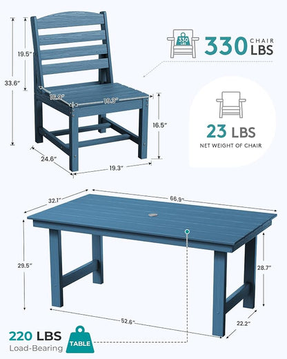 SERWALL Armless Outdoor Dining Chair Set of 2, All Weather Resistant,Blue