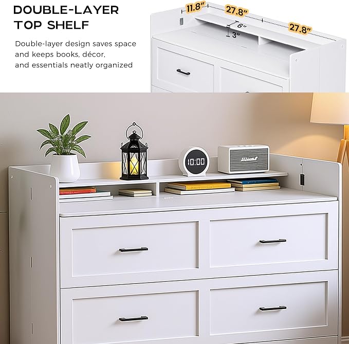 Kikihouse Murphy Bed with Motion Sensor Lights, Full Size Murphy Cabinet Bed Hideaway Bed with Storage & Charging Station for Bedroom/Guest Room/Office, Foldable Platform Bed Frame, White
