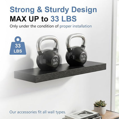 Floating Shelves for Wall, Bathroom Shelves Over Toilet, Wall Shelves & Book Shelf for Room, Hanging Shelf, Modern Wooden Mounted Floating Shelves, 24x7x1.5 in (Black, Set of 3)