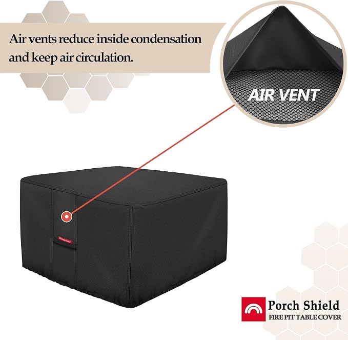 Porch Shield Fire Pit Cover - Waterproof 600D Heavy Duty Fade Resistant Square Patio Fire Pit Table Cover Black - 40 x 40 inch