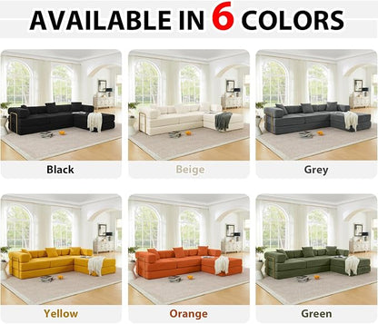 HANXIN 108" Modular Sectional Sofa,Futon Convertible Sofa Bed,Oversized Corduroy Boneless Couch for Living Room,Floor Loveseat Sleeper with Pull Out Bed,Free Combination,No Assembly Required (Yellow)