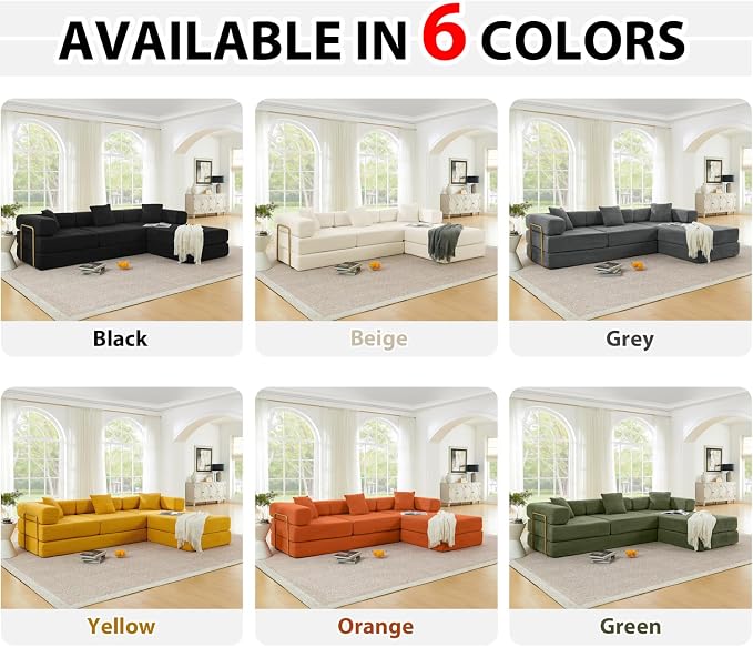 HANXIN 108" Modular Sectional Sofa,Futon Convertible Sofa Bed,Oversized Corduroy Boneless Couch for Living Room,Floor Loveseat Sleeper with Pull Out Bed,Free Combination,No Assembly Required (Black)