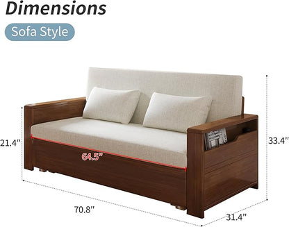 71" Convertible Sofa Sleeper with Storage Armrest, 3-in-1 Sectional Sofa Bed with Chaise, Plush Upholstered Couch, Pull Out Bed, Solid Wood Frame, Modern Grey for Living Room Apartment Office