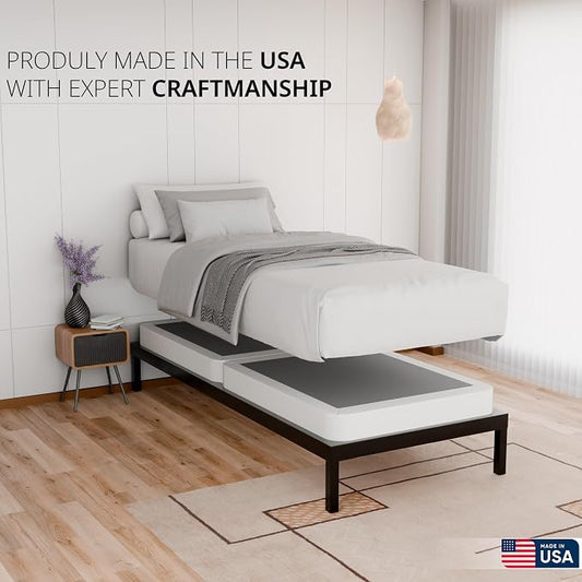Box Spring Bed Base Twin Size, 4-Inch Wood Mattress Foundation – Amish Made in USA – Quiet Noise Free, Under Mattress-Support BoxSpring, Fully Assembled, White
