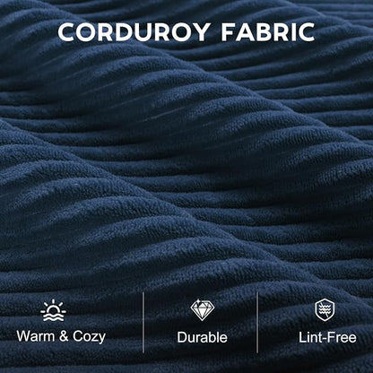 118" Sectional Boneless Oversize Modular Couches, Curved Cloud Sofa for Living Room, Corduroy U Shape Deep Seat Sofa with 2 Ottomans & 3 Throw Pillows,No Assembly Required,Navy Blue