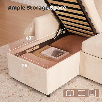 Tbfit 83'' 3 in 1 Sleeper Sofa Couch with USB & Storage Chaise, Cloud Sofa Bed with Pull Out Bed, Chenille Convertible Sleeper Sofas for Living Room, Small Spaces, Beige