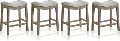 ROME + OAK Set of 4 Parker 26 Inch Counter Stool, Backless Saddle Kitchen Barstool in Reclaimed Oak Finish with Grey Fabric Upholstery Cushion Seat
