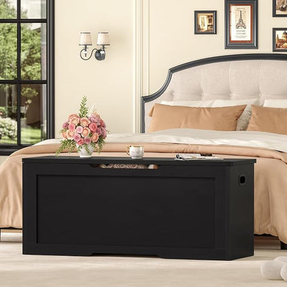 usikey 47.2" Large Storage Chest with Fabric Drawer, Toy Box with Safety Hinges, Extra Wide Storage Bench for Bedroom, Living Room, Entryway, Supports 300 lb