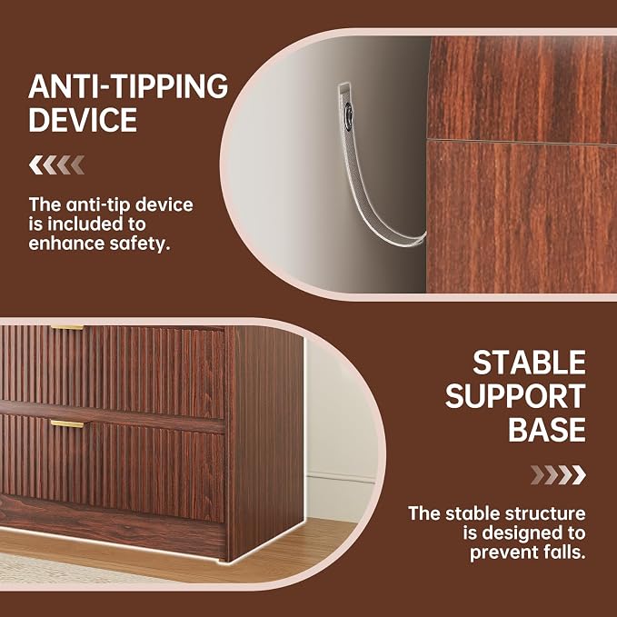 FURSUN Fluted 8 Drawers Dresser for Bedroom, 55" Wide Wooden Dresser with Metal Handle, Curved Profile Design, Modern Storage Organizer for Bedroom, Living Room, Hallway, Dark Walnut