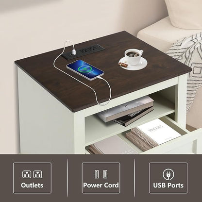 LOUVIXA Farmhouse Bedroom Sets of 4, Including 9 Drawer Dresser, 5 Drawer Dressers and Nightstand Set of 2 with Charging Station (Off White Sets, 3 Pieces-9 Drawer Dresser+2 Nightstand)