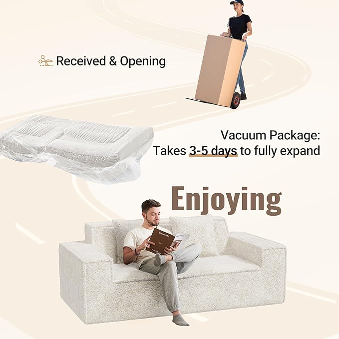 77'' Modern Cloud Loveseat Sofa in Chenille, Deep Seat Boneless Couches Includes 2 pcs Pillows for Living Room, Bedroom, Apartment(Beige)