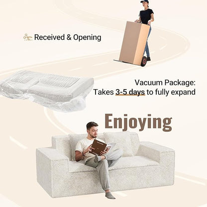 77'' Modern Cloud Loveseat Sofa in Chenille, Deep Seat Boneless Couches Includes 2 pcs Pillows for Living Room, Bedroom, Apartment(Beige)