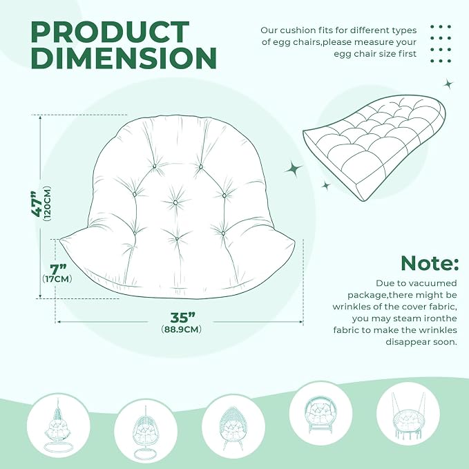 DANGHOOGY Egg Chair Cushion, Waterproof Outdoor Egg Replacement Cushions, Patio Chair Cushions for Outdoor Funiture, Thickened Hanging Chair Cushion, 35x47x7 Inches (Cyan)