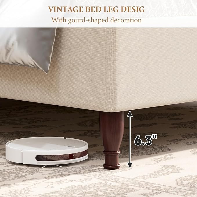 koorlian King Size Bed Frame Upholstered Platform Bed with 51" Tall Headboard Wingback, Soft Fabric, Retro Simple Style Platform Bed No Box Spring Needed, Easy Assembly, Beige