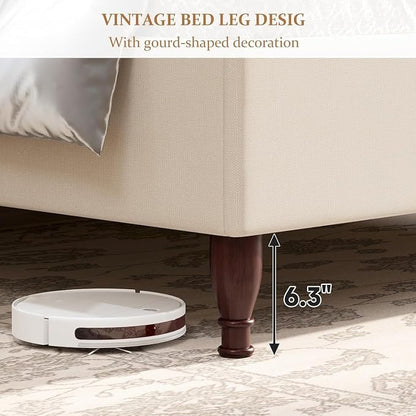 koorlian King Size Bed Frame Upholstered Platform Bed with 51" Tall Headboard Wingback, Soft Fabric, Retro Simple Style Platform Bed No Box Spring Needed, Easy Assembly, Beige