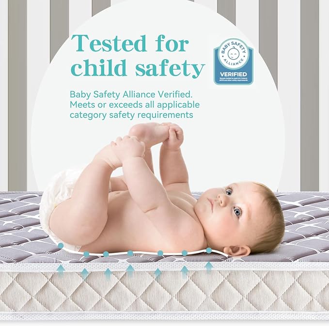 Premium Hypoallergenic Baby Crib Mattress and Toddler Mattress - 52" x 27.6" x 5" - Breathable - Firm Soft - Fits Standard Cribs and Toddler Beds