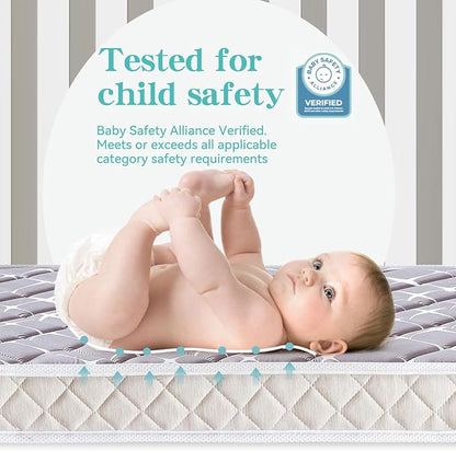 Premium Hypoallergenic Baby Crib Mattress and Toddler Mattress - 52" x 27.6" x 5" - Breathable - Firm Soft - Fits Standard Cribs and Toddler Beds