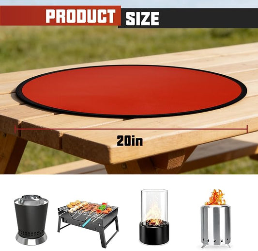 20" Tabletop Fire Pit Mat for Solo Stove Mesa XL, Easy Clean Small BBQ Mat for Outdoor BBQ,Reusable Waterproof Pad,Three-Layer Fireproof and Heat-Resistant Barbecue Mat for Tabletop Fire Pit-Red