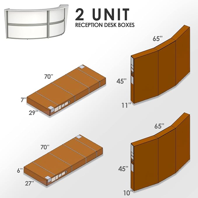 Linea Italia Curved Modern Office Desk Easy to Assembly 2 Panel Reception Counter for Lobby, Salon, 124" x 49", White