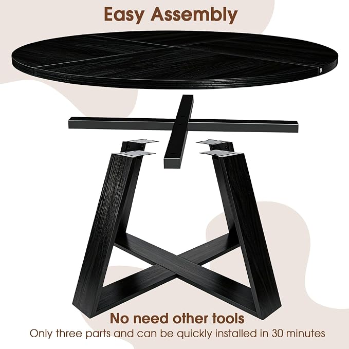 Black Round Coffee Table, 31.5" Modern Coffee Table for Living Room with Mountain Textures,Small Coffee Table with Open Storage, Circle Center Table with Cross Base, Easy Assembly