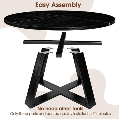 Black Round Coffee Table, 31.5" Modern Coffee Table for Living Room with Mountain Textures,Small Coffee Table with Open Storage, Circle Center Table with Cross Base, Easy Assembly