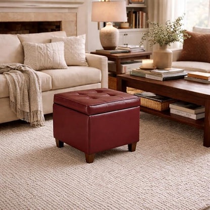 HomePop 18" Leatherette Tufted Square Storage Ottoman - Red
