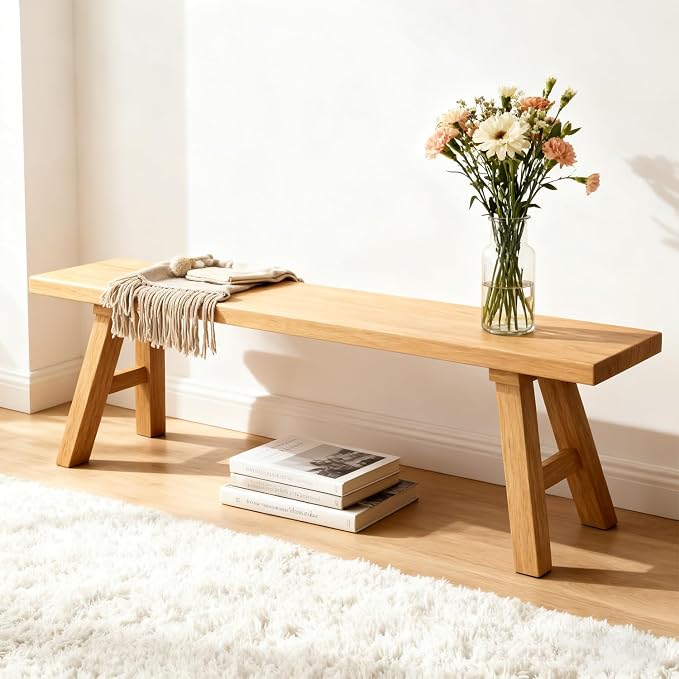 Solid Wood Entryway Bench - 39.3" Rustic Farmhouse Dining Bench for Hallway, Bedroom, Kitchen - Natural Elm Wood Finish