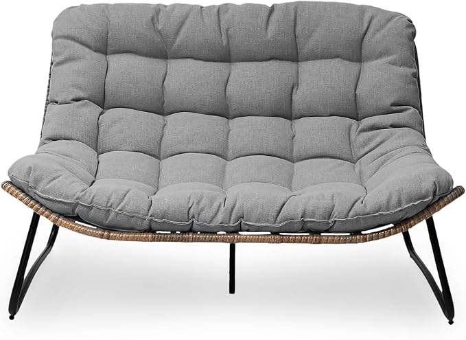 Crestlive Products Outdoor Loveseat 3PCS, Outdoor Sofa Set, All-Weather Boho Rattan Patio Furniture with Soft Cushion for Balcony, Poolside, Backyard (Without Table)