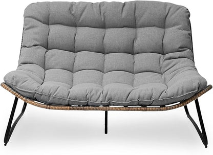 Crestlive Products Outdoor Loveseat 3PCS, Outdoor Sofa Set, All-Weather Boho Rattan Patio Furniture with Soft Cushion for Balcony, Poolside, Backyard (Without Table)