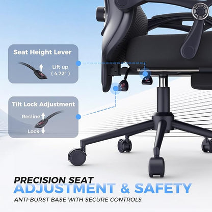 CYKOV Ergonomic Office Chair with Footrest - Adjustable Lumbar Support & Headrest, 90-135° Reclining Mesh Back Computer Chair - Home Office/Gaming, 350lbs Capacity