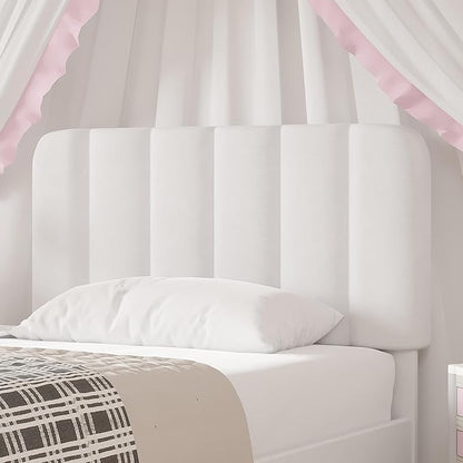 VECELO Twin Size Bed Frame with Upholstered Headboard, Velvet Platform Bedframe Mattress Foundation, Strong Wood Slat Support, No Box Spring Needed,White