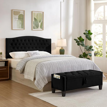 24KF Upholstered Tufted Button Wall Mounted Velvet Headboard,Comfortable Fashional Headboard Queen/Full Size,6058-Q-Black