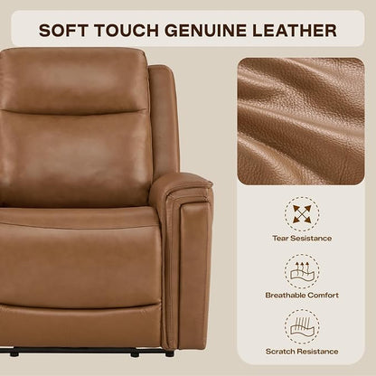 Watson & Whitely Super Zero Gravity Power Recliner Chair with Power Headrest, Genuine Leather Recliner with USB & Type-C Ports, Electric Reclining Sofa Chair for Living Room, Bedroom, Saddle Brown