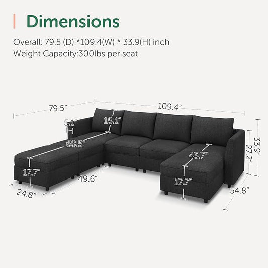 HONBAY Modular Sofa U Shaped Sectional Couch with Storage, Convertible Modular Sofa 7 Seats Sectional for Living Room - Linen Grey