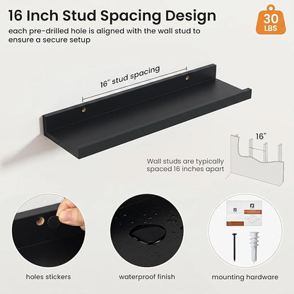 Axeman Picture Ledge Shelf | 20 Inch Floating Shelves Set of 4 | Black Wall Shelves with Lip | Black Picture Shelf for Wall with Ledge | Wood Photo Ledges for Living Room Bedroom