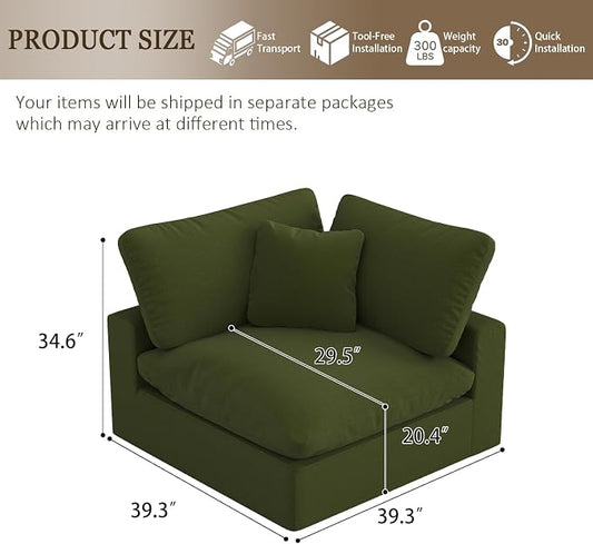 Cloud Sectional Corner Sofa,Left/Right Modular Sofa,Down Filled Convertible Couch,Covers Washable & Replaceable,Green
