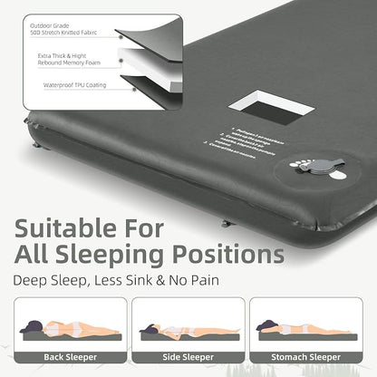 Wevelel Memory Sleeping Pad, 3.1" Ultra-Thick Foam Sleeping Mats for Camping, Easy Inflate&Deflate,9.5 R-Value Insulated Camping Mattress Pad with Pillow, for Car Travel Tent