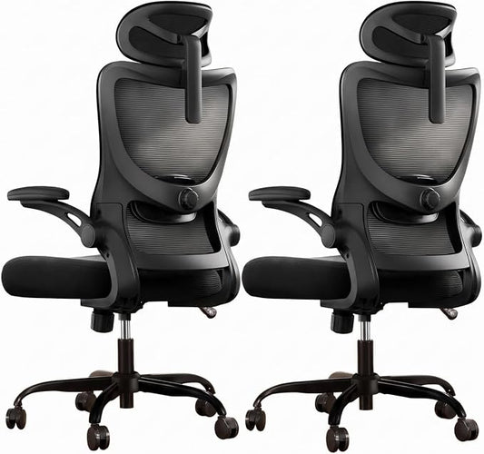 Marsail Ergonomic Office Chair with 3D Armrests, Pack of 2 | Office Desk Chair with High Back Mesh, Adjustable Lumbar Support, Rolling Work Swivel Task Chairs with Wheel, Headrest, home