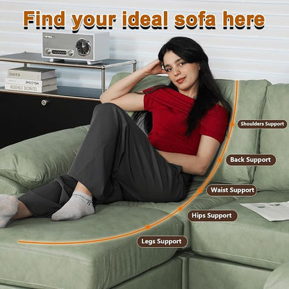 EASE MOOSE Leather Sectional Couch, Oversized Modular Sectional Sofa, Classic Wide Deep Seat Modular Couch, Scratch Resistant Faux Leather Material, L Shaped Sofas for Living Room, Green