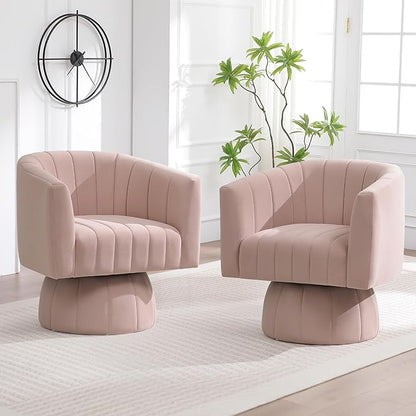 Swivel Accent Barrel Chair, Cute Comfy Small Round 360° Arm Chair. Velvet Sofa Club Reading Chair for Living Room Bedroom Office Pink