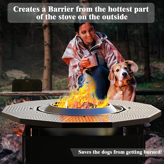 Fire Pit Surround Table for Solo Stove Yukon 2.0 27 Inch, Adjustable Outdoor Fire Pit Tabletop Accessory, UV-Resistant Fabric Safety Barrier, Black Metal Patio Surround