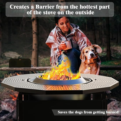 Fire Pit Surround Table for Solo Stove Yukon 2.0 27 Inch, Adjustable Outdoor Fire Pit Tabletop Accessory, UV-Resistant Fabric Safety Barrier, Black Metal Patio Surround
