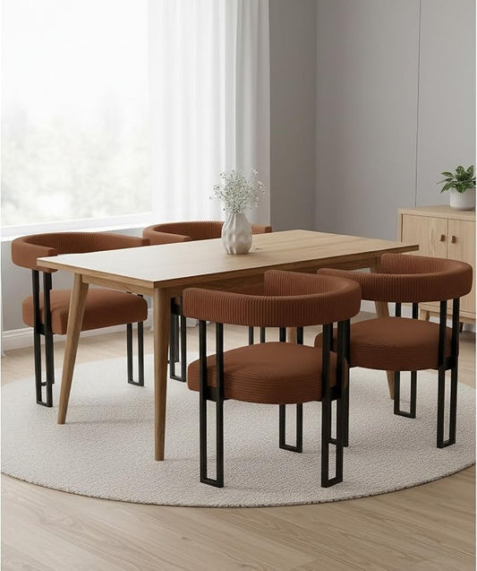 VIRRMO Boucle Dining Chair Set of 4 Corduroy Upholstered Dining Room Chairs Kitchen Chairs with Metal Legs Mid Century Modern Chair for Dining Room, Kitchen (Coffee, 4)