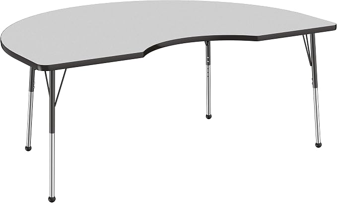 FDP Kidney Activity School and Office Table (48 x 72 inch), Standard Legs with Ball Glides for Collaborative Seating Environments, Adjustable Height 19-30 inches - Gray Top and Black Edge