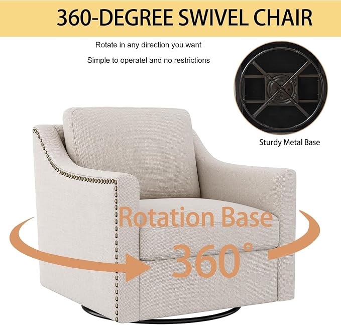 Swivel Accent Chair Set of 2，Armchair，Bronze Nail Decoration Comfy Living Room Chair,Single Sofa Chair，Reading Chairs,for Living Room Bedroom Reading Apartment (Cream, 2 Cream)