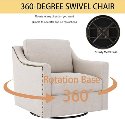 Swivel Accent Chair Set of 2，Armchair，Bronze Nail Decoration Comfy Living Room Chair,Single Sofa Chair，Reading Chairs,for Living Room Bedroom Reading Apartment (Cream, 2 Cream)