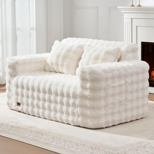 ZurNesfure Sofa Couch Loveseat, Memory Foam Couch with Pillow, Modern Cloud Couch with deep seat and Removable Washable Cover Boneless Sofas for Living Room Bedroom Apartment (White,Loveseat)