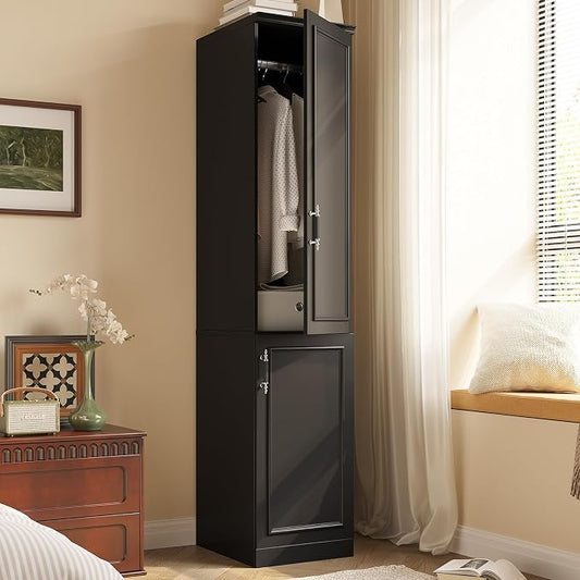 MEISSALIVVE Armoire Wardrobe Closet with 2 Door & Shelves, 74.8" Large Wardrobe Cabinet with Hanging Rod, Freestanding Modern Bedroom Armoire Storage Cabinet, Black